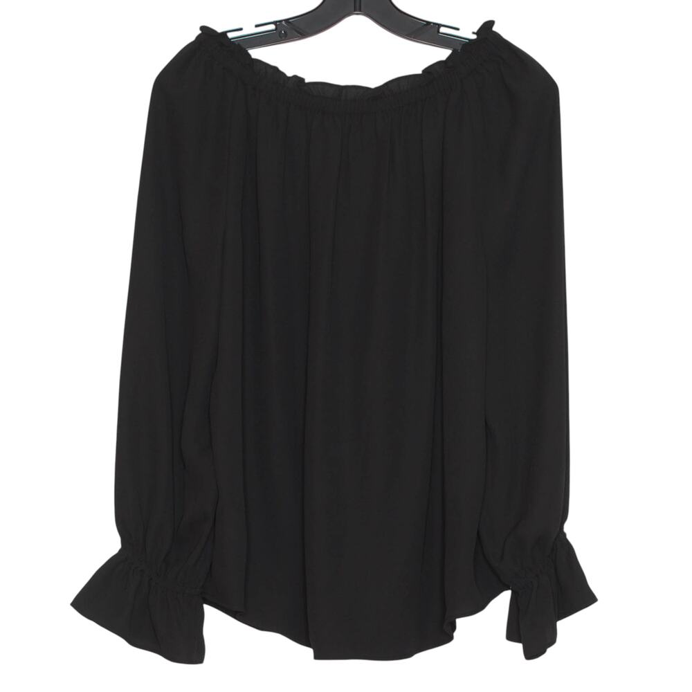 Talbots Top Off Shoulder Sophisticated Romantic Long Sleeve Blouse Black Medium - Picture 2 of 5